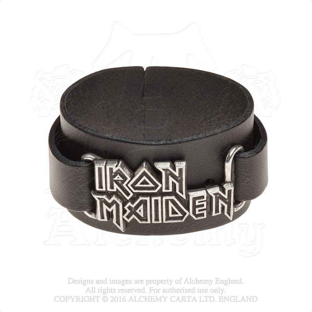 Iron Maiden Logo Bracciale In Cuoio