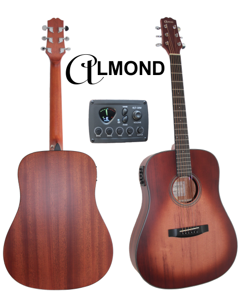 Almond Abete rosso / Sapele Dreadnought Acustica Vintage Brown Burst + Fishman + Pro Bag