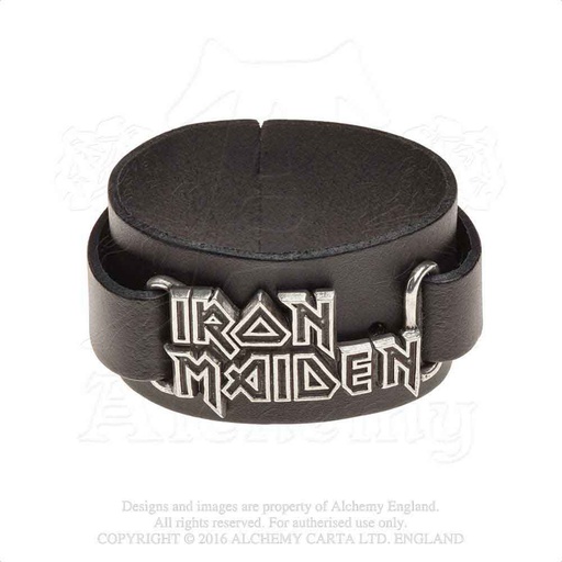 [HRWL447] Iron Maiden Logo Bracciale In Cuoio