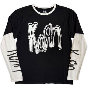 [KORNLLST39MBW04] Korn XL Logo Metallico Maglietta Maniche Lunghe
